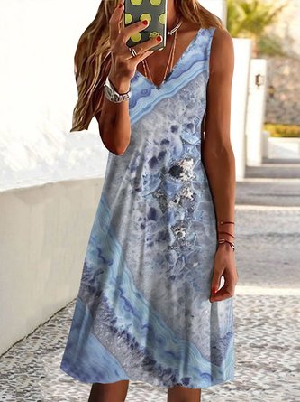Vacation Abstract Sea Printed Loosen Midi Dress