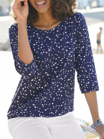 Polka Dots Casual Summer Polyester Micro-Elasticity Daily Loose Best Sell Regular Size T-shirt for Women