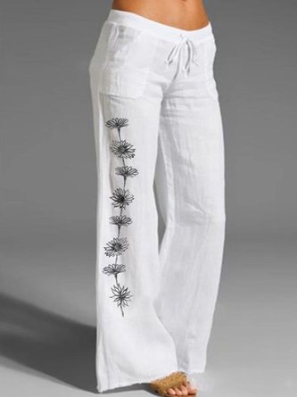 Casual Floral Cotton  Loose Pants