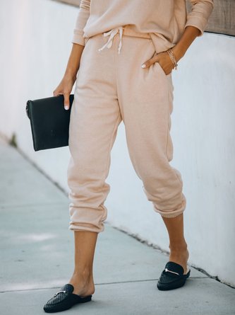 Women Casual Plain Autumn Micro-Elasticity Daily Jersey Standard H-Line Regular Sweatpants