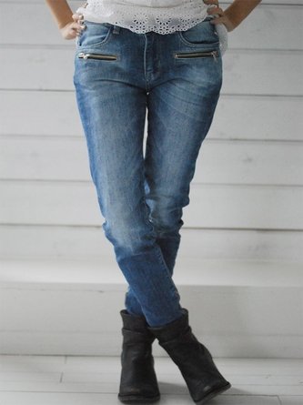 Plain Zipper Casual Denim Jeans