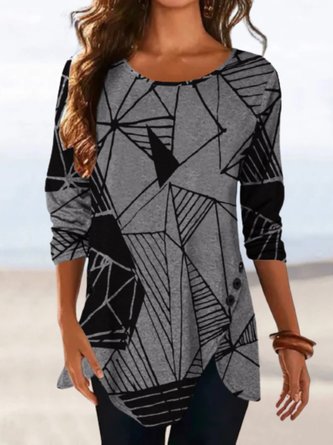 Casual Abstract Long Sleeve Crew Neck Printed Tops T-shirts