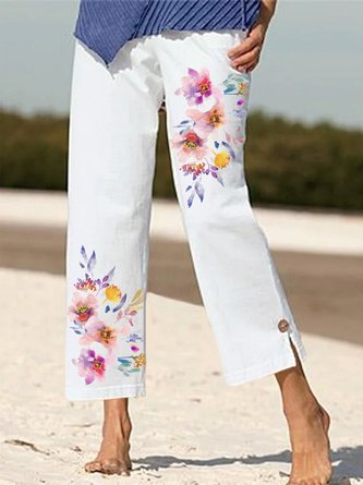 Floral Buttoned Casual Pants