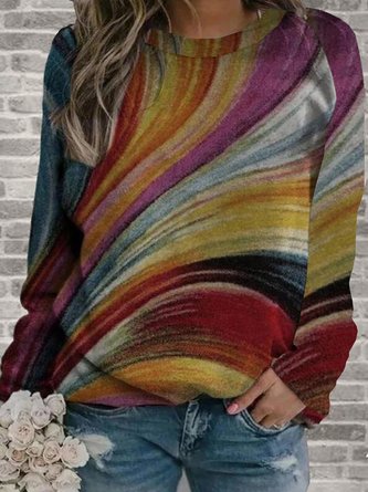 Women Casual Multicolor Printed Long Sleeve T-Shirts