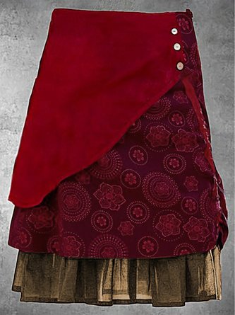 Plus Size Floral Vintage Boho Cotton-Blend Skirt