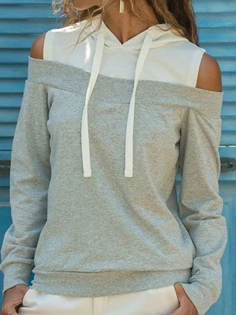 Casual Plain Autumn Hoodie Micro-Elasticity Daily Long sleeve H-Line Regular Sweatshirts for Women
