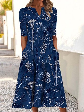 Casual Floral Autumn Polyester Micro-Elasticity Daily Loose Midi Best Sell Dresses for Women