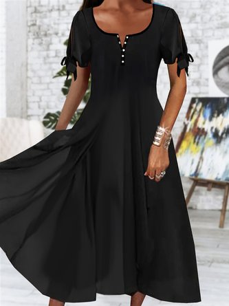 Casual V-neck Lace-up Plain Short Sleeve Dress