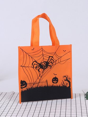 Women All Season Halloween Party Printing Canvas Wearable Halloween Tote Regular Shopping Totes