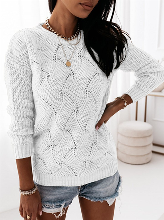 Casual Plain Autumn Knitted Loose Long sleeve Regular Regular Regular Size Sweater for Women