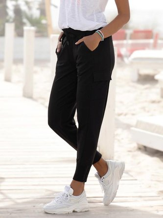 Casual Plain Autumn Micro-Elasticity Jersey Mid Waist Standard Ankle Banded Pants H-Line Sweatpants for Women