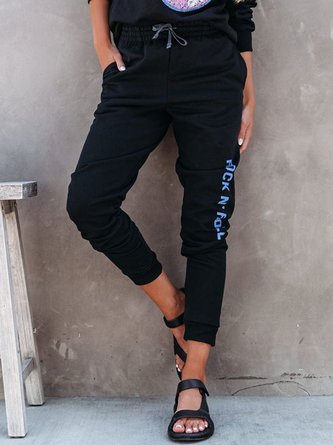 Casual Text Letters Autumn Natural Micro-Elasticity Loose Jersey Long Regular Sweatpants for Women