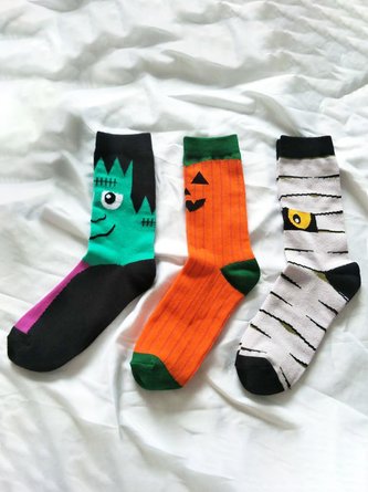 Women Casual All Season Halloween Printing Wicking Daily Halloween Over the Calf Socks Regular Socks