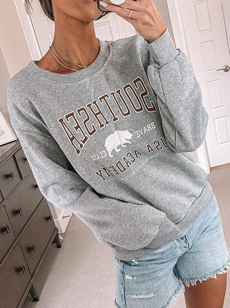 Casual Text Letters Autumn Micro-Elasticity Daily Loose Jersey Long sleeve Regular Sweatshirts for Women