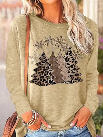 Womens Leopard Print Christmas Tree Casual Top