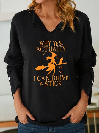 Women Funny Graphic Yes I Can Drive A Stick V Neck Simple Sweatshirt