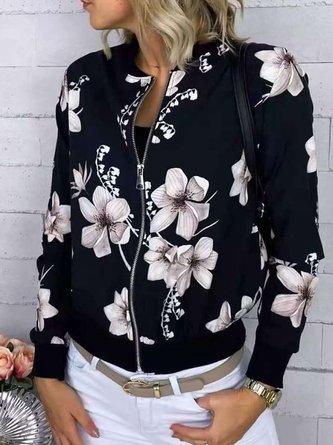Floral Long Sleeve Zipper Casual Jacket