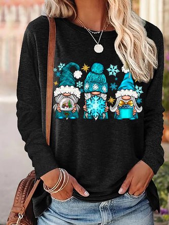 Women's Christmas Gnome Graphic Print Crew Neck Casual Regular Fit Top