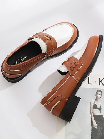 Metal Decorative Color Contrast Splicing Loafers Shoes