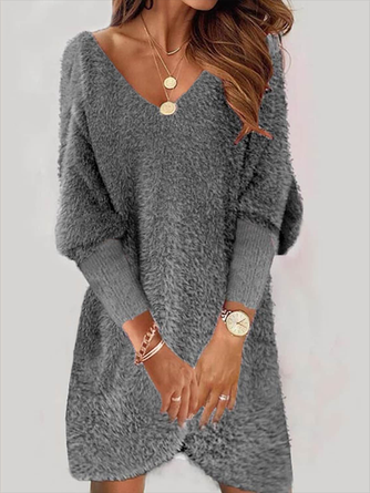 Long sleeve V Neck Casual Dress