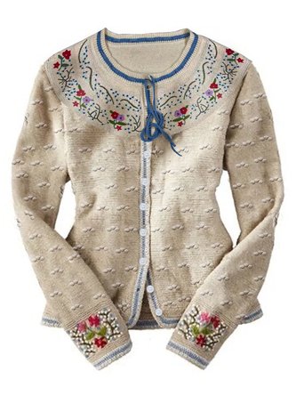Vintage Embroidery Long Sleeve Cotton-Blend Sweater