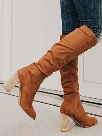 Christmas Special For Faux Suede Chunky Heel Simple Boots