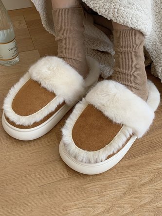 Color Block Furry Faux Suede Living Room Slippers