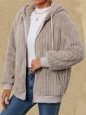 Loose Casual Plain Fluff/Granular Fleece Fabric Teddy Jacket
