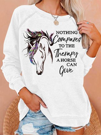 Women's The Therapy A Horse Can Give Crew Neck Loose Simple Sweatshirt