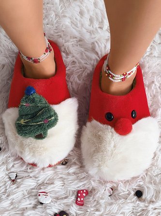 Christmas Color Block Warm Indoor Thermal Slippers