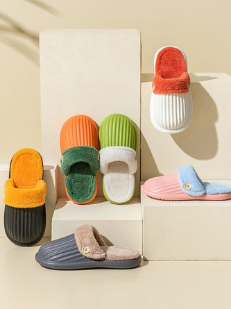 Waterproof Color Block Detachable Lined Household Slippers