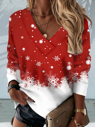 V Neck Casual Loose Christmas Sweatshirt Xmas Hoodies