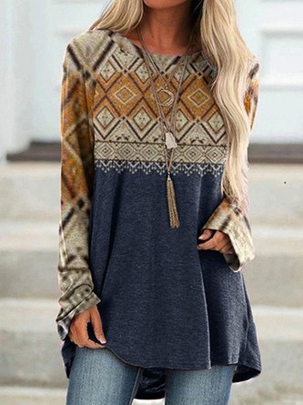 Jersey Ethnic Geometry Casual Top