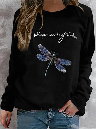 Plus Size Dragonfly Long Sleeve Shift Vintage Sweatshirt