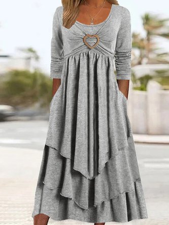 Plain Casual Grommets Jersey Loose Long Sleeve Maxi Dress