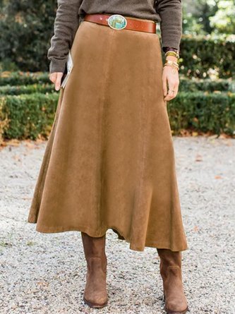 Casual Suede Plain Loose Skirt