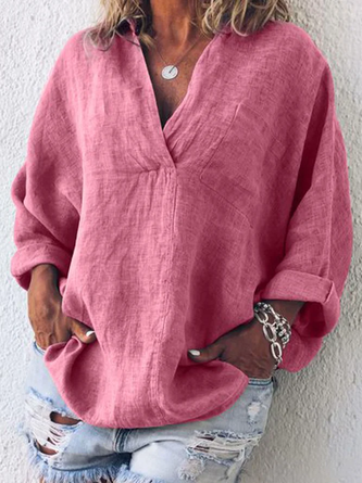 Plus Size Casual V Neck Long Sleeve Top