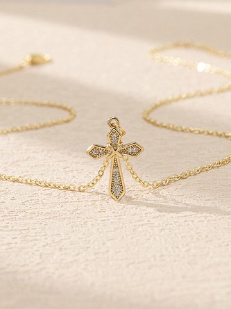 Casual Diamond Vintage Cross Pattern Necklace Daily Commuting T-Shirt Jewelry