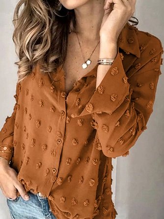 Plus Size Shirt Collar Polka Dots Loose Casual Top