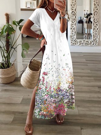 Jersey Casual Floral Loose Dress