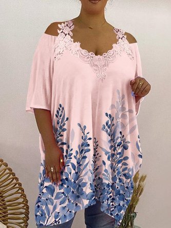 Plus Size Loose Lace Casual T-Shirt