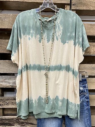 Plus Size Loose Jersey Tie Dye Casual T-Shirt