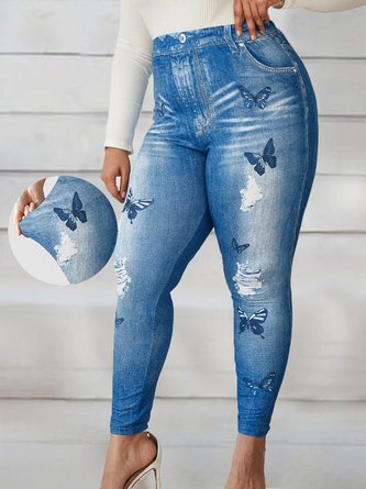 Plus Size Casual Knitted Butterfly Leggings