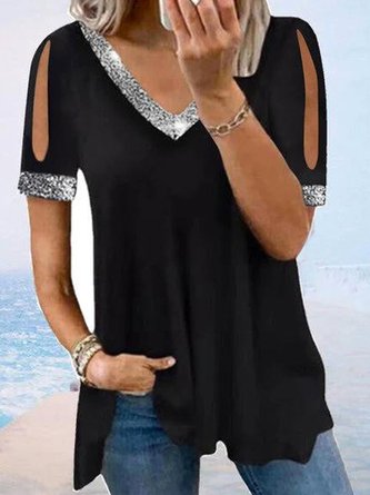 Casual Jersey Glitter Loose Tunic Shirt