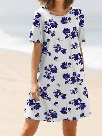 Loose Casual Floral Crew Neck Dress
