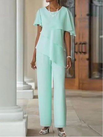 Crew Neck Elegant Plain Two-Piece Set