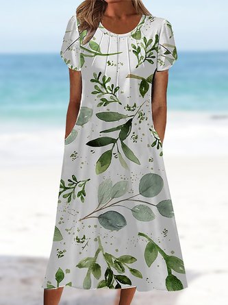 Leaf Loose Casual Crew Neck Dress