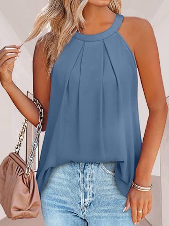 Plain Loose Ruched Casual Tank Top
