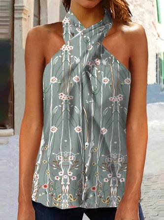 Loose Jersey Casual Floral Tank Top