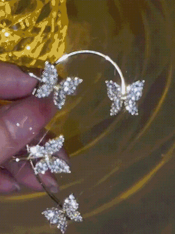 Single Alloy Rhinestone Butterfly Cuff Earrings